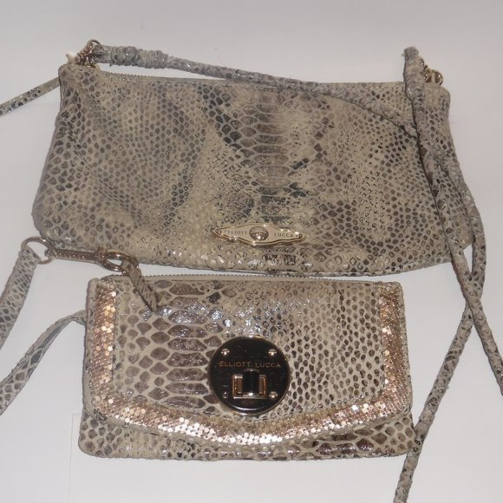 LOT 2: Elliot Lucca Rojo‎ Snakeskin Logo Crossbody Wristlet Bag Purse Wallet